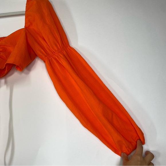 H&M Balloon-Sleeved Cropped Blouse Top Orange Size M Rave Festival Tie Front - Picture 8 of 12